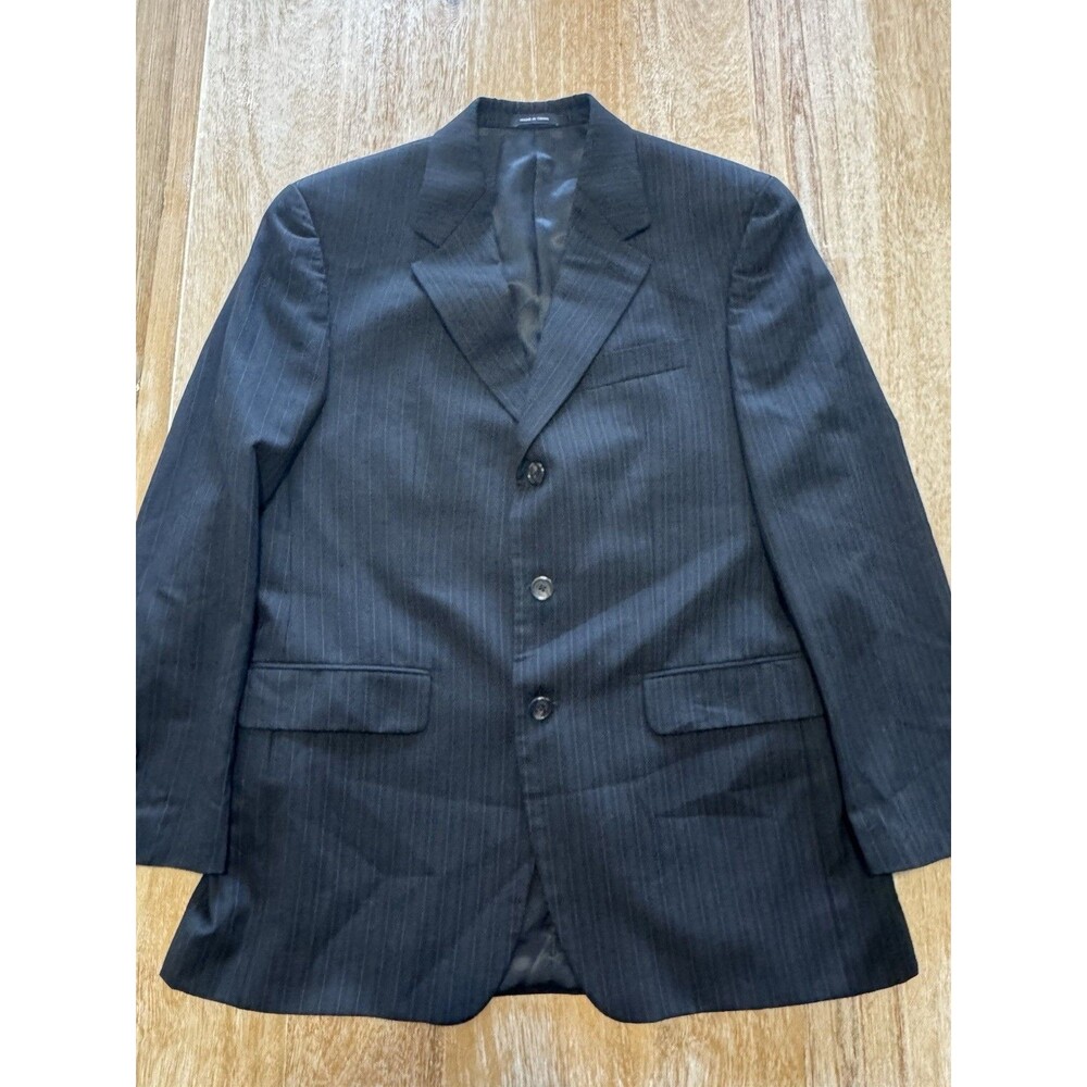 Ralph Lauren Suit Jacket Mens 39R Black Pinstripe 100% Wool 3 Button Blazer
